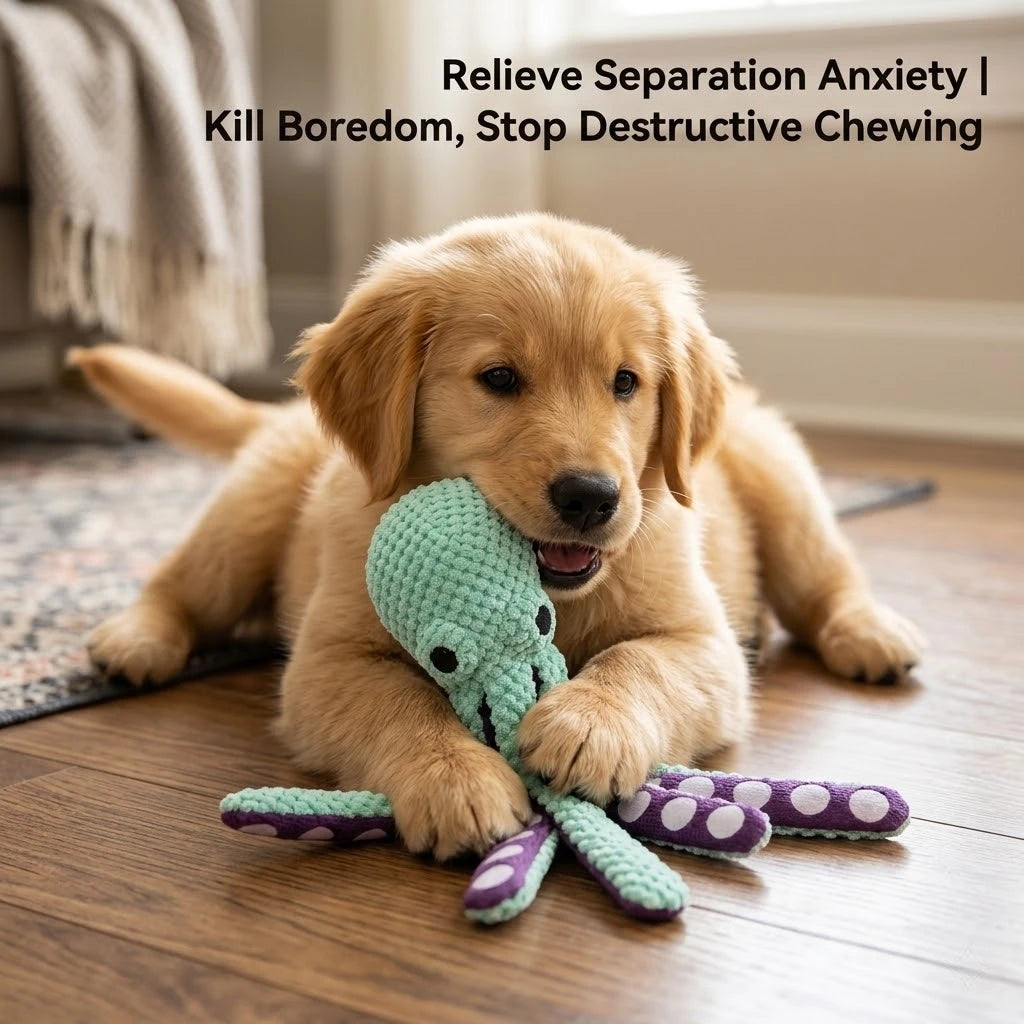 Squeaky Octopus Dog Toy, Pineapple Plush Chew Toy with Squeaker&CrinkleTentacles,InteractiveDentalPuppyToy for Small Medium Dogs
