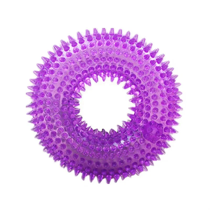 Dog Chew Toy Durable Squeaky Thorn Ring Interactive Sound Training Natural TPR Rubber Teeth Cleaning Grinding Non Toxic Puppy
