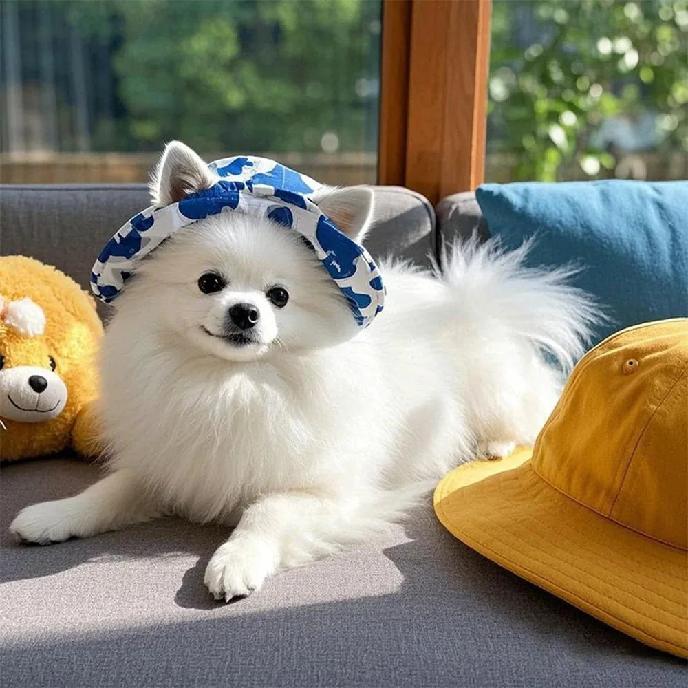 Adjustable Ear Exposed Pet Bucket Hat Summer Sun Hat Cute Print For Small Medium Large Dogs Cats Puppy Pet Accessories