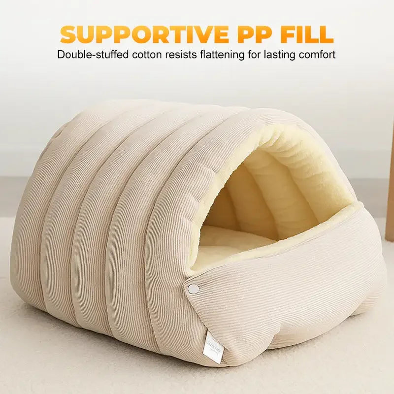 Winter Thermal Plush Cat Bed Cat House Enclosed Cave Warm Igloo Bed Removable Washable Cover Anxiety Relief Small Pet Dog Cat Kitten Puppy Sleeping Nest Hut Windproof Cozy
