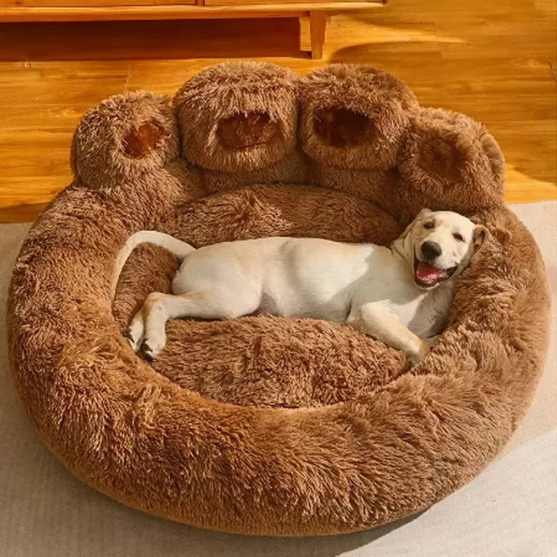 Fluffy Dog Bed Cat Bed Bear Paw Shape Pet Bed Round Plush Warm Soft Faux Fur Washable Dog Sofa Bed Cute Puppy Kitten Kennel Mat Basket Small Medium Dogs Cats Pet Supplies