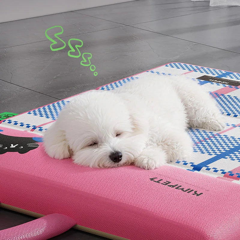 Foldable Double-Sided Cooling Pet Mat with Headrest, Waterproof Urine-Proof Portable Pet Bed Pad for Cats & Dogs Puppy Kitten, Summer Chill Cooling Mat, Easy Clean Travel & Home Pet Bed