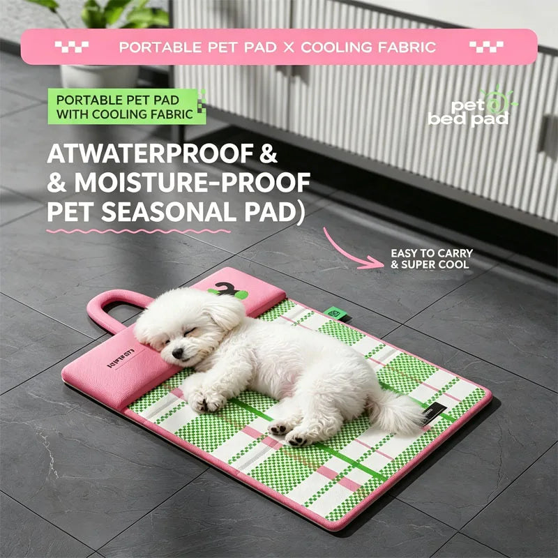 Foldable Double-Sided Cooling Pet Mat with Headrest, Waterproof Urine-Proof Portable Pet Bed Pad for Cats & Dogs Puppy Kitten, Summer Chill Cooling Mat, Easy Clean Travel & Home Pet Bed