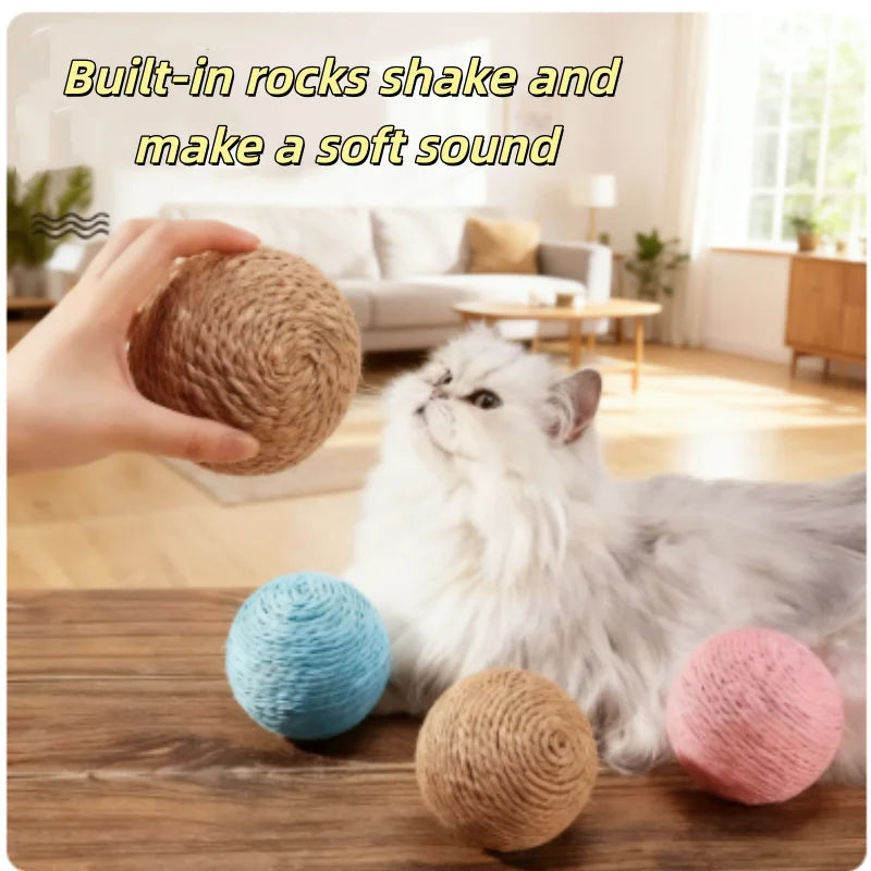 Super Interactive Sisal Cat Scratching Ball Toy Anti-Bite Teething Kitten Cleaning Pet Supplies with Sound for Interactive Fun
