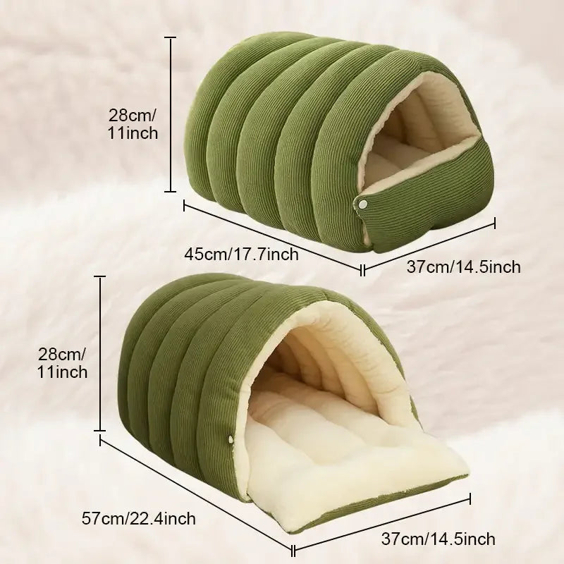 Winter Thermal Plush Cat Bed Cat House Enclosed Cave Warm Igloo Bed Removable Washable Cover Anxiety Relief Small Pet Dog Cat Kitten Puppy Sleeping Nest Hut Windproof Cozy