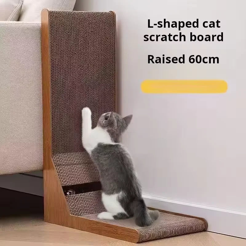 L Shape Cat Scratcher Corrugated Cardboard Wear-Resistant Bell Hole Freestanding Furniture Protector For Indoor Cats Kitten