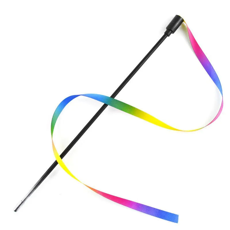Simulation Feather Interactive Cat Toy Satin Ribbon Bell Cat Stick Toys Kitten Playing Teaser Wand Toy Cat Supplies Accessories