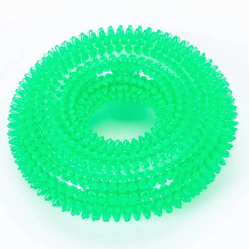 Dog Chew Toy Durable Squeaky Thorn Ring Interactive Sound Training Natural TPR Rubber Teeth Cleaning Grinding Non Toxic Puppy