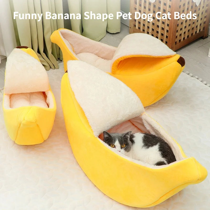 Banana Shaped Deep Sleep Pet Nest Warm Winter Cat Bed Indoor Soft Small Dog Cat Sleeping House Furniture
