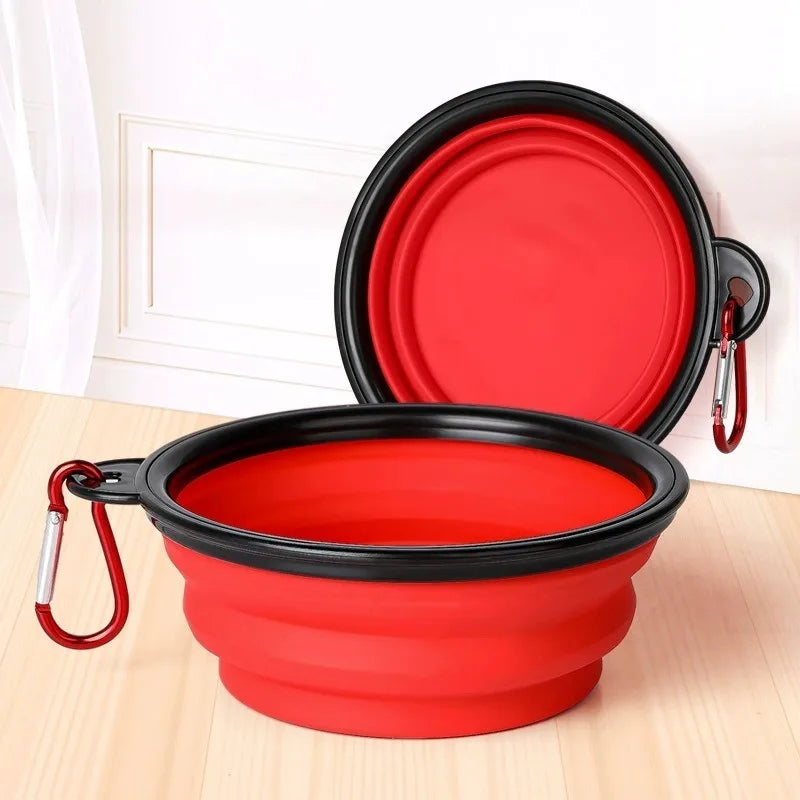 2 in 1 Collapsible Dog Travel Bowl Double Bowls Folding Food Water Bowl Portable Hangable Dog Feeder for Outdoor Dog Product