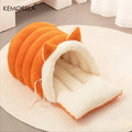 Cat Ear Cat Bed Semi Enclosed Winter Pet Nest Warm Cozy Cat Cave Sleeping Bag Non Slip Bottom Windproof Removable Washable Cover Soft Plush Kitten Small Dog House Igloo Bed