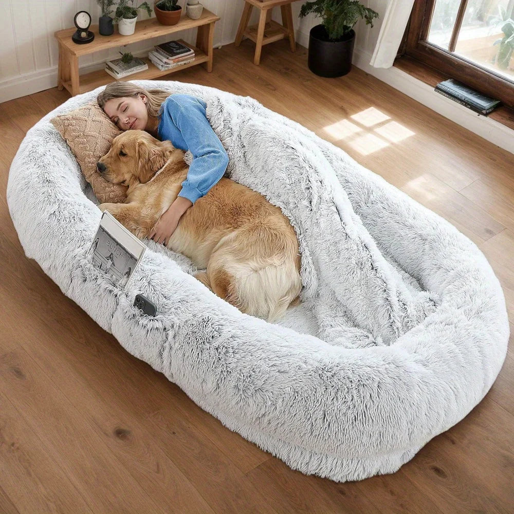 Human Dog Bed, Washable Faux Fur Dog Bed for People Doze Off, Napping Orthopedic Dog Bed, 71''x45''x14'' Size Fits You and Pets