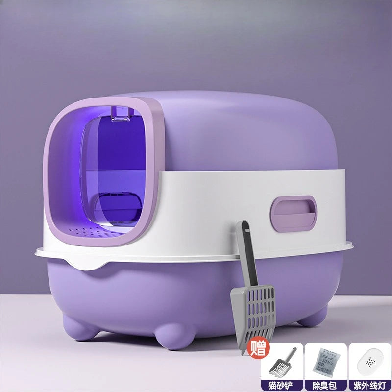 Cat Litter Box Fully Enclosed Large Cat Toilet Odor Control Disinfection Cat Litter Drawer Oversized Hooded Litter Pan Anti-Splash Easy Clean Pet Toilet Box Kitten Litter Tray