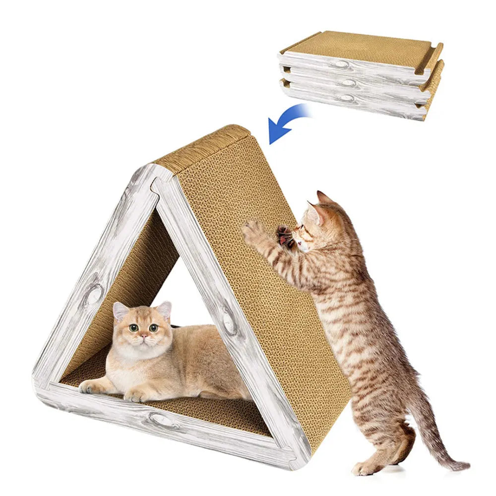 New Vertical Cats Tower Scratcher Triangular Foldable Scratching Post Multipurpose 3-in-1 Cats Pet Product Cat Pad  6-Sided Use