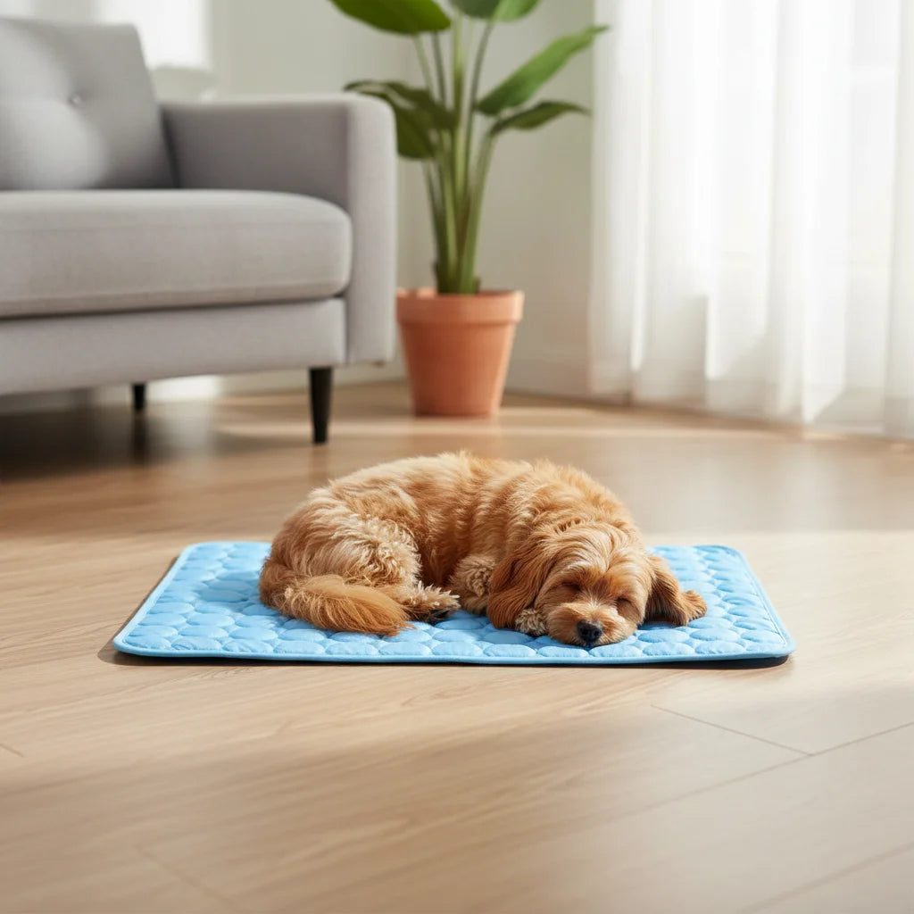 Summer Pet Cooling Mat Ice Silk Breathable Non-Slip Washable Cooling Pad for Dogs Cats Blue Pet Bed Mat
