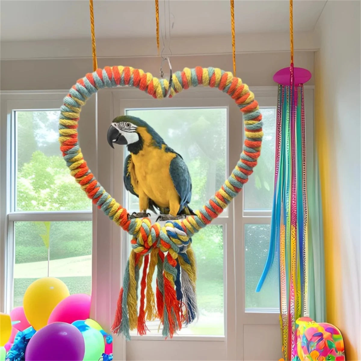 Heart-Shaped Cotton Rope Bird Swing & Perch Toy