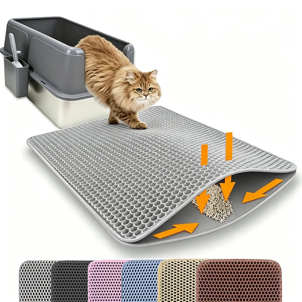 Cat Litter Mat Double Layer Honeycomb Litter Trapping Mat Non Slip Waterproof Large Cat Litter Box Mat Wear Resistant Litter Catcher Filter Mat Easy Clean Paw Cleaning Mat Small Medium Cats