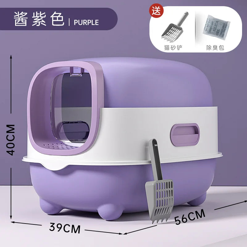 Cat Litter Box Fully Enclosed Large Cat Toilet Odor Control Disinfection Cat Litter Drawer Oversized Hooded Litter Pan Anti-Splash Easy Clean Pet Toilet Box Kitten Litter Tray