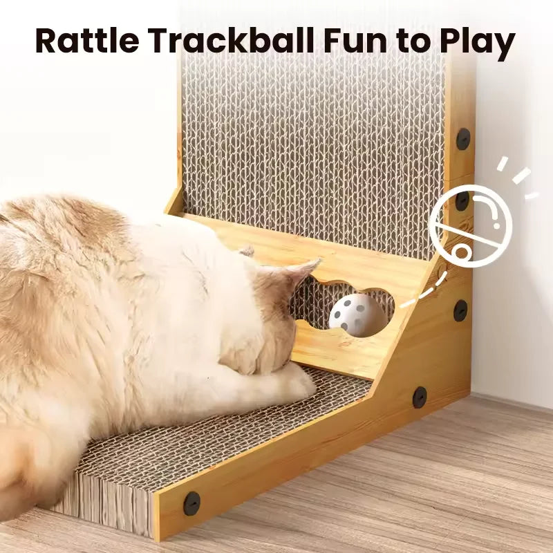 L Shape Cat Scratcher Corrugated Cardboard Wear-Resistant Bell Hole Freestanding Furniture Protector For Indoor Cats Kitten