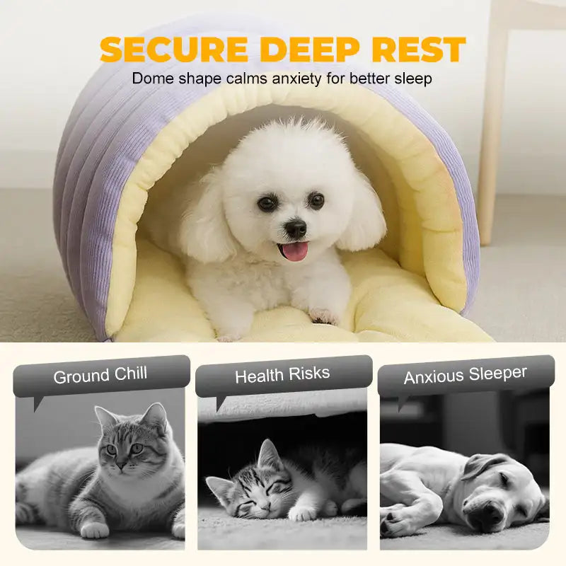 Winter Thermal Plush Cat Bed Cat House Enclosed Cave Warm Igloo Bed Removable Washable Cover Anxiety Relief Small Pet Dog Cat Kitten Puppy Sleeping Nest Hut Windproof Cozy