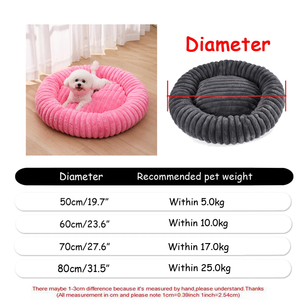 Round Dog Bed Winter Warm Cat Bed Plush Basket for Dog Washable Pet Bed for Small Medium Large Dog Sofa Cat