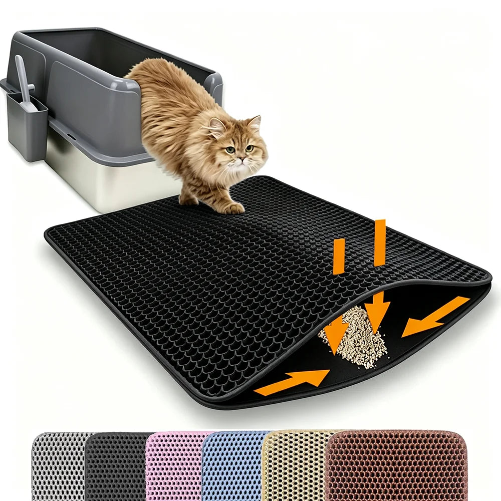 Cat Litter Mat Double Layer Honeycomb Litter Trapping Mat Non Slip Waterproof Large Cat Litter Box Mat Wear Resistant Litter Catcher Filter Mat Easy Clean Paw Cleaning Mat Small Medium Cats