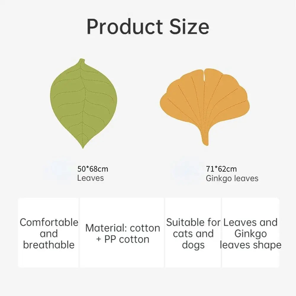 Pet Bed Cat Bed Leaf Shape Ginkgo Leaf Pet Mat Double Sided Windproof Warm Pure Cotton Seat Cushion Soft Plush Puppy Kitten Cat Dog Crate Mat Small Pet Nest Habitat