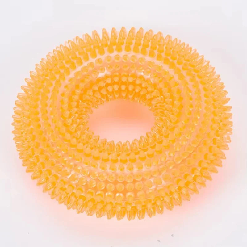 Dog Chew Toy Durable Squeaky Thorn Ring Interactive Sound Training Natural TPR Rubber Teeth Cleaning Grinding Non Toxic Puppy