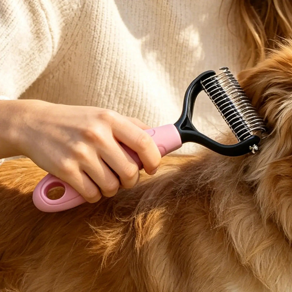 Double Sided Pet Deshedding Brush Dog Undercoat Rake For Shedding & Dematting Dog Dematting Grooming Tool For Pet Grooming Tool
