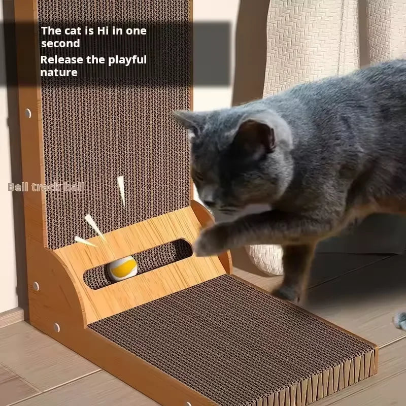 L Shape Cat Scratcher Corrugated Cardboard Wear-Resistant Bell Hole Freestanding Furniture Protector For Indoor Cats Kitten