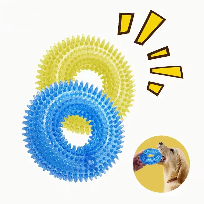 Dog Chew Toy Durable Squeaky Thorn Ring Interactive Sound Training Natural TPR Rubber Teeth Cleaning Grinding Non Toxic Puppy
