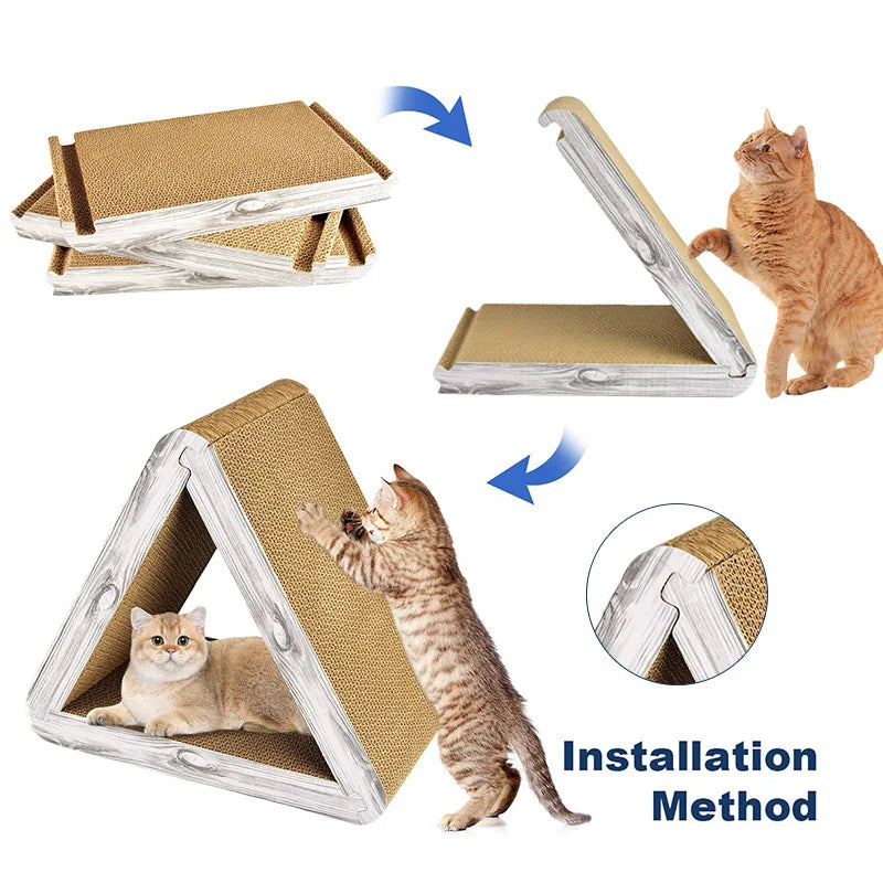 New Vertical Cats Tower Scratcher Triangular Foldable Scratching Post Multipurpose 3-in-1 Cats Pet Product Cat Pad  6-Sided Use