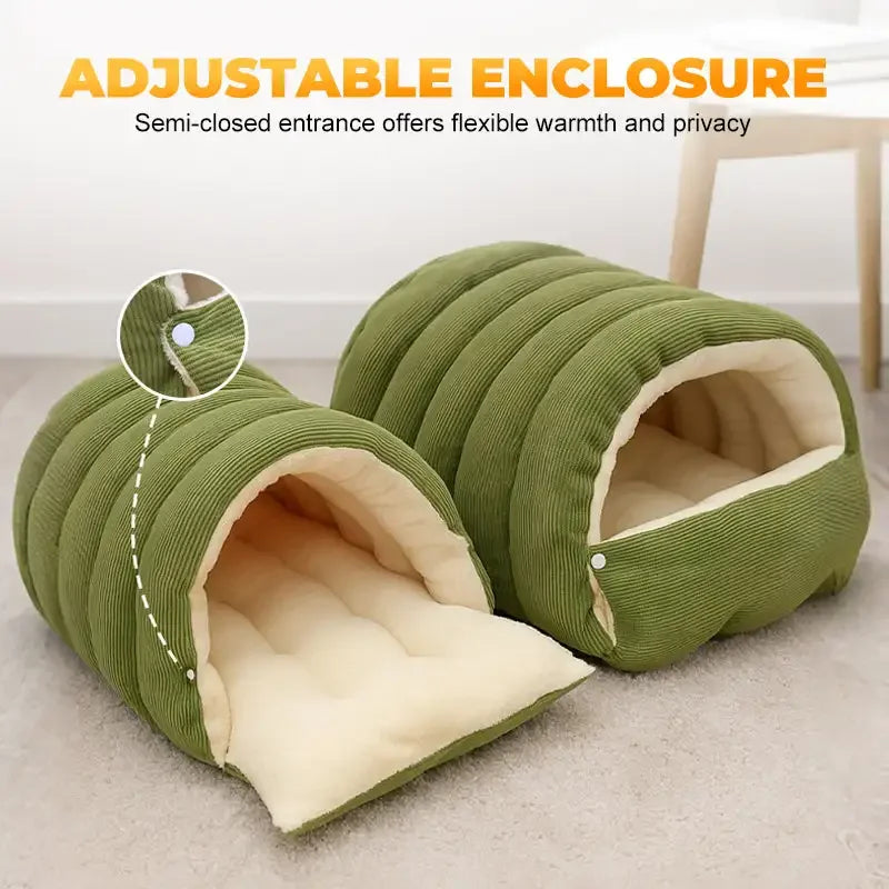 Winter Thermal Plush Cat Bed Cat House Enclosed Cave Warm Igloo Bed Removable Washable Cover Anxiety Relief Small Pet Dog Cat Kitten Puppy Sleeping Nest Hut Windproof Cozy