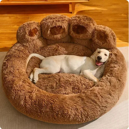 Fluffy Dog Bed Cat Bed Bear Paw Shape Pet Bed Round Plush Warm Soft Faux Fur Washable Dog Sofa Bed Cute Puppy Kitten Kennel Mat Basket Small Medium Dogs Cats Pet Supplies