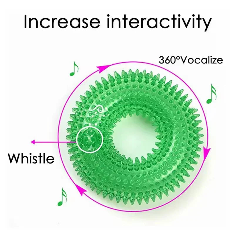 Dog Chew Toy Durable Squeaky Thorn Ring Interactive Sound Training Natural TPR Rubber Teeth Cleaning Grinding Non Toxic Puppy