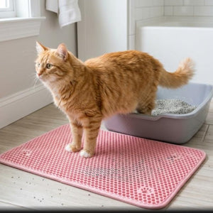 Cat Litter Mat Double Layer Honeycomb Litter Trapping Mat Non Slip Waterproof Large Cat Litter Box Mat Wear Resistant Litter Catcher Filter Mat Easy Clean Paw Cleaning Mat Small Medium Cats