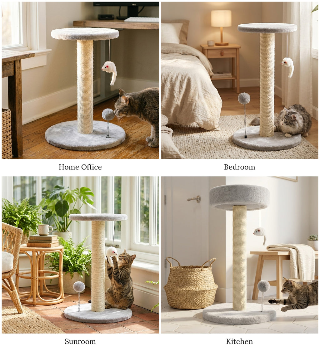 Cat tree tower shown in four different home settings