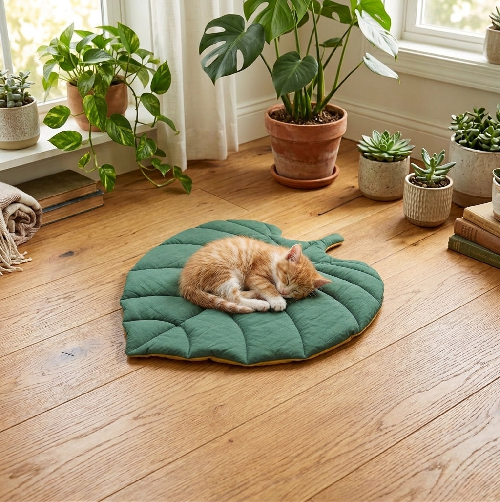 Ginkgo leaf shaped pet mat lifestyle photo