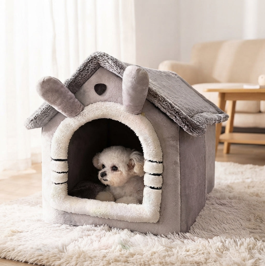 Dog house style bed lifestyle photo