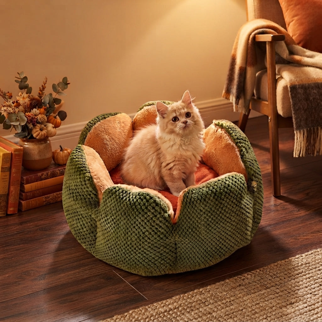 Petal shaped pet bed lifestyle photo