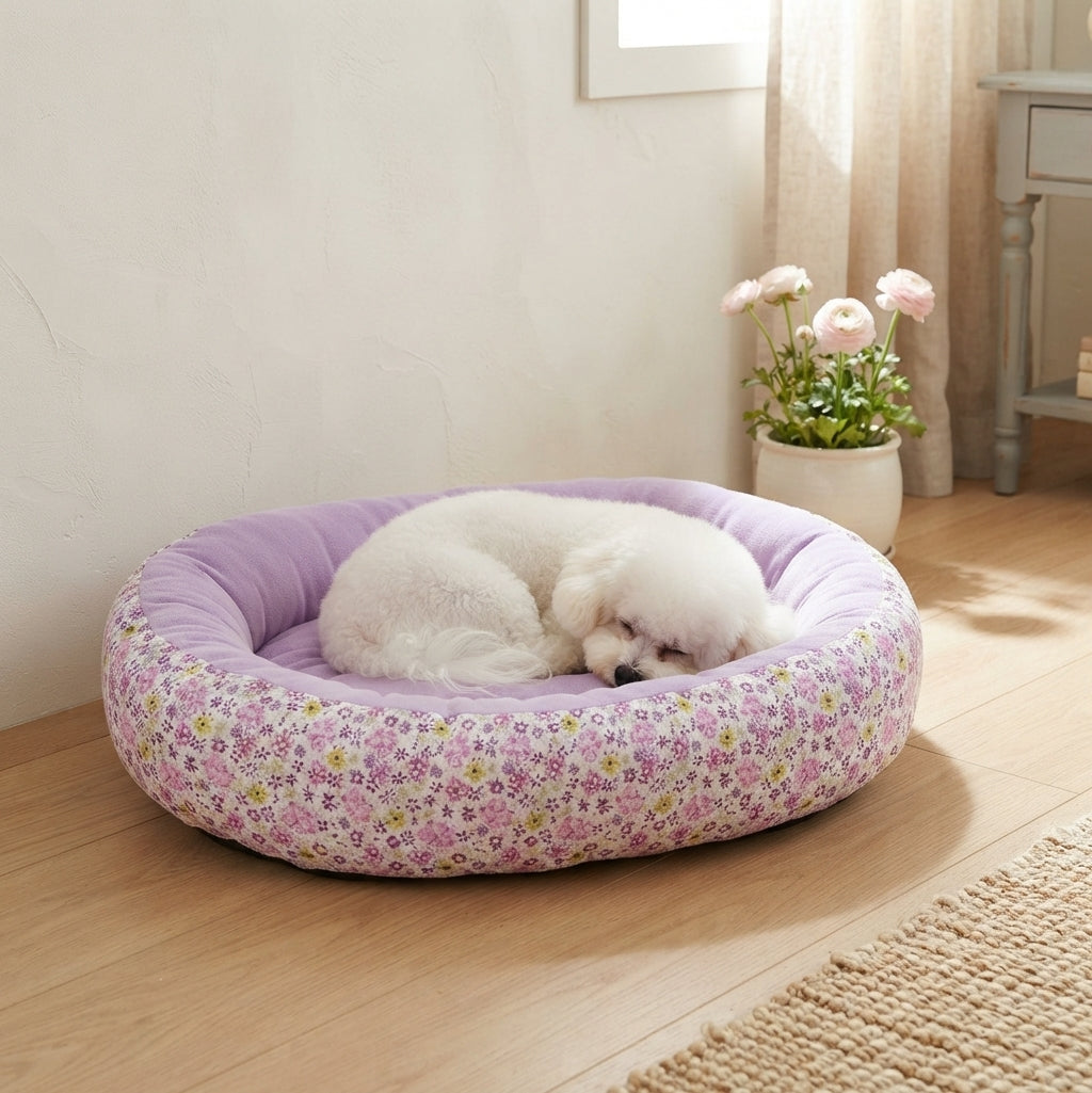 Floral all season dog bed lifestyle photo