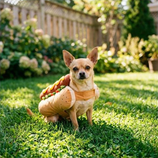 Cute Pet Dog Cosplay Costume Halloween Funny Hot Dog Shape Adjustable Puppy Clothes For Small Medium Dogs Cats Chihuahua Bulldog