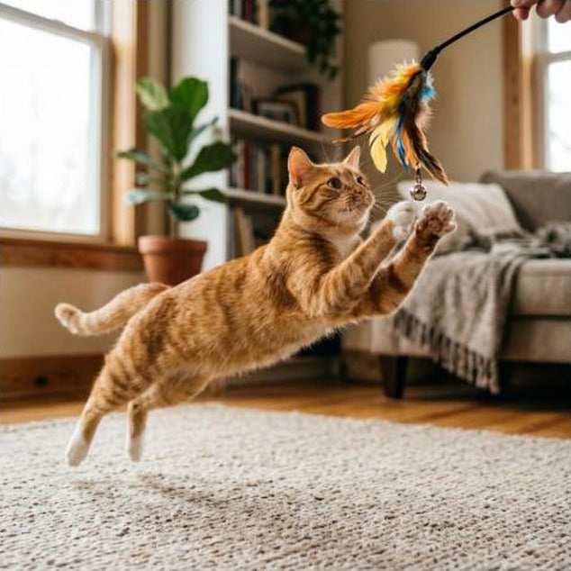 Interactive Cat Feather Toy Feather Teaser Stick Wand Pet Retractable Feather Bell Refill Replacement Catcher Product for Kitten