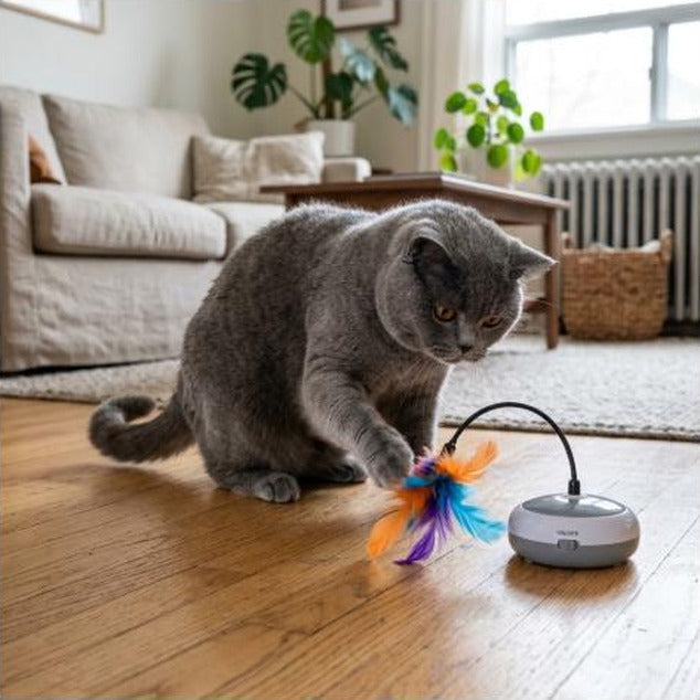 Interactive Electric Rechargeable Feather Wand Cat Teaser Toy Sensing Pet Chase And Hunt Interactive Wand for Cats
