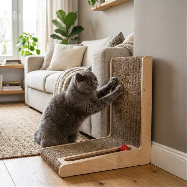 L Shape Cat Scratcher Corrugated Cardboard Wear-Resistant Bell Hole Freestanding Furniture Protector For Indoor Cats Kitten