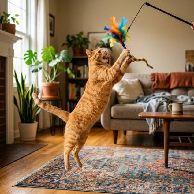 9 PCS Cat Wand Toy Cat Feather Toys Interactive Cat Toys Worm for Indoor Cats