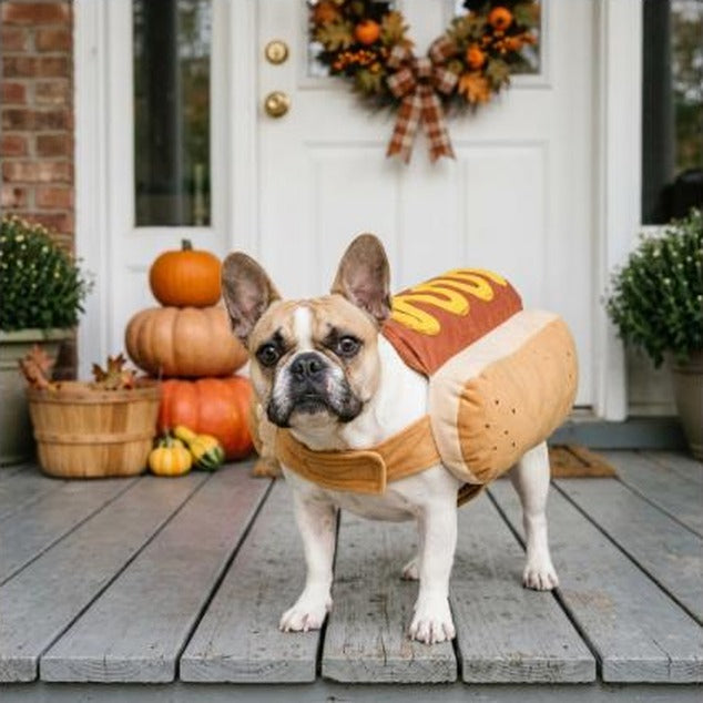 Funny Halloween Dog Costumes Large Small Dogs Cat Hot Dog Shaped Adjustable Pet Clothes Pets Party Costume Suit Bulldog Supplies