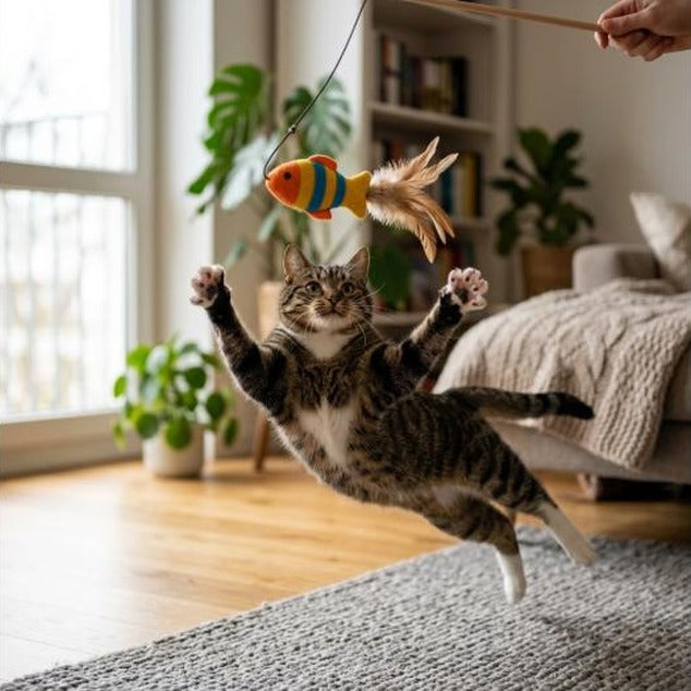 Interactive Cat Toy Funny Simulation Feather Fish with Bell Stick Toys for Kitten Playing Teaser Wand Toy игрушки для кошек