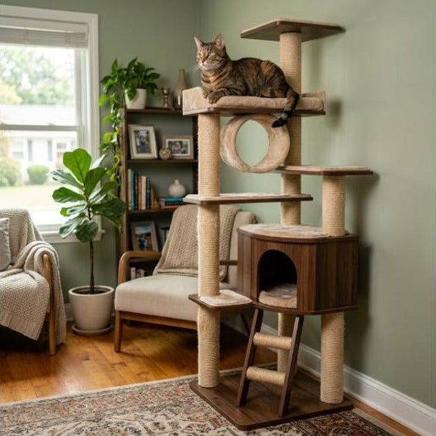 Cat Tree Tower, Cat Scratching Post with Interactive Ball Toys and Plush Mouse for Kitty Cat Play Tower Activity Centre for Play