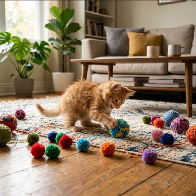 1/3PCS Cat Toys Cat Plush Ball Toy Pet Elastic Bell Ball Self Hi Ball Playing Cat Colorful Woolen Ball